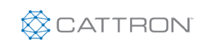 Logotipo da Cattron em azul e cinza