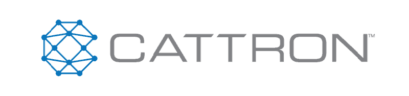 Logotipo da Cattron em azul e cinza