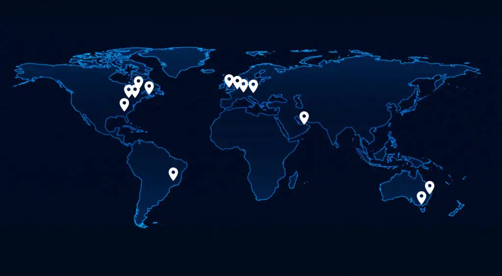 localizações da cattron em um mapa mundial