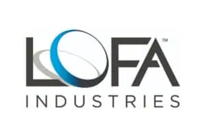 Logotipo da Lofa Industries em azul, preto e cinza