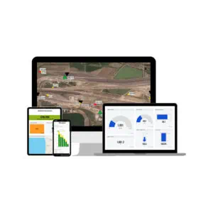 Fernüberwachungs-Dashboards auf verschiedenen mobilen Geräten und Laptop-Bildschirmen für RemoteIQ Rail