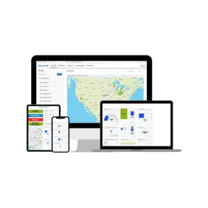 Fernüberwachungs-Dashboards auf verschiedenen mobilen Geräten und Laptop-Bildschirmen für RemoteIQ
