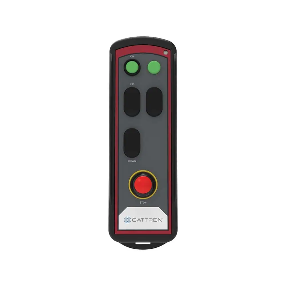 Vista frontal do controle remoto de parada de emergência sem fio Safe-T-Stop